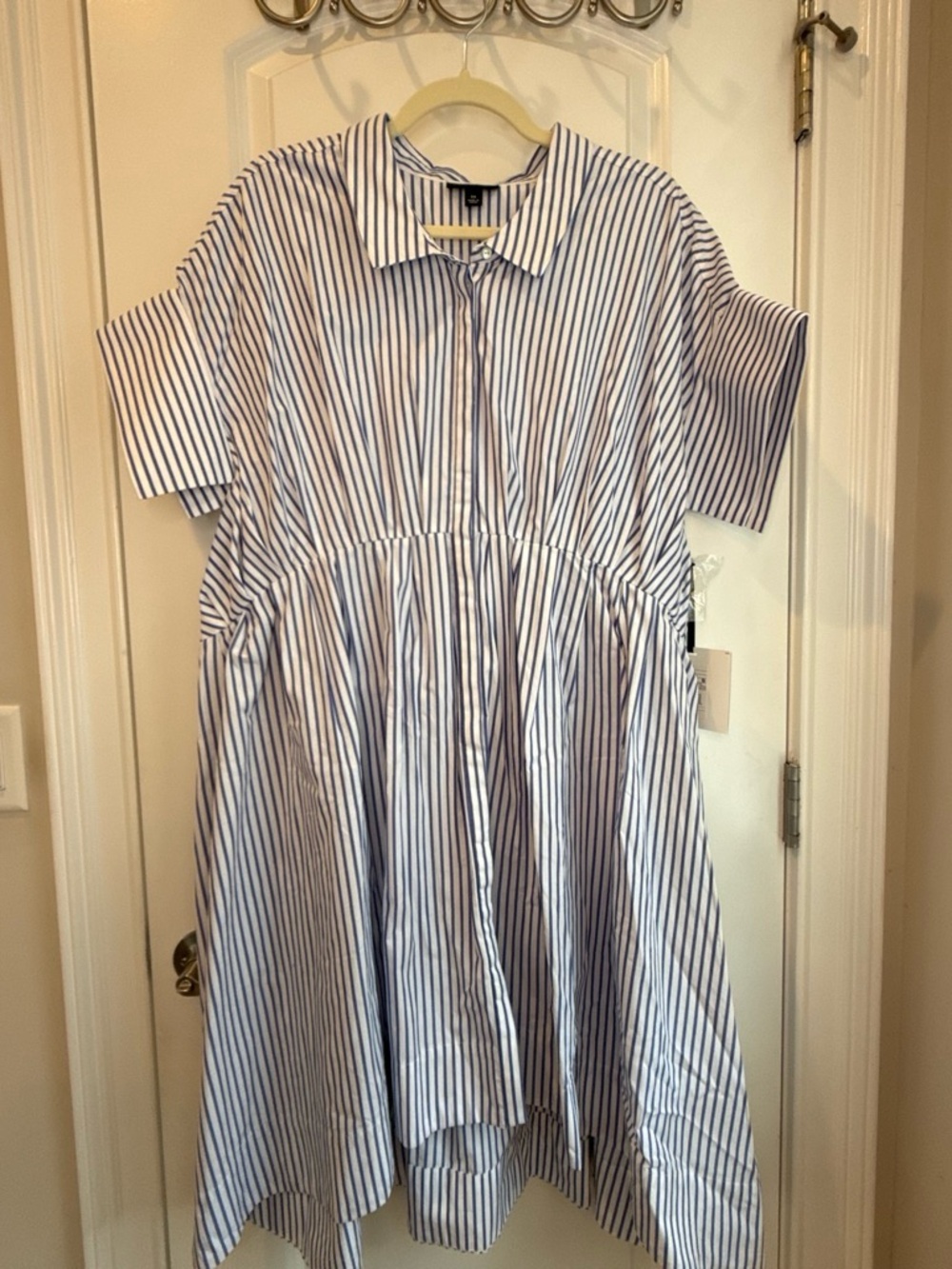 Victoria Beckham Blue and White Striped High-Low Shirt Dress